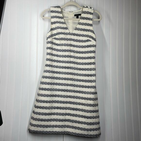 J.Crew Women’s White & Blue Sleeveless V-Neck Back Zip Fit & Flare Dress Size 0 - Picture 2 of 12